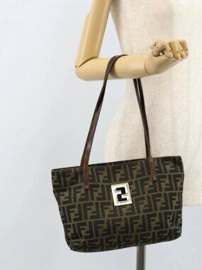 FENDI Zucca Canvas Tote Bag Brown Black Auth ep13557